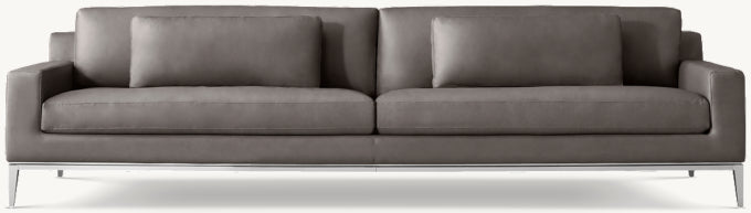Italia Leather Track Arm Two-Cushion Sofa - Metal Base