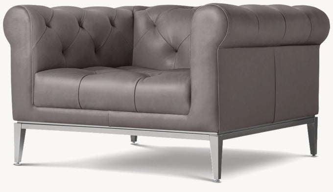 Italia Chesterfield Leather Chair with Tufted Cushion - Metal Base