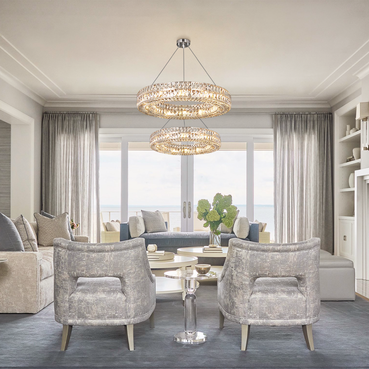 Dina Halo Crystal Multi-Tier Ring Chandelier
