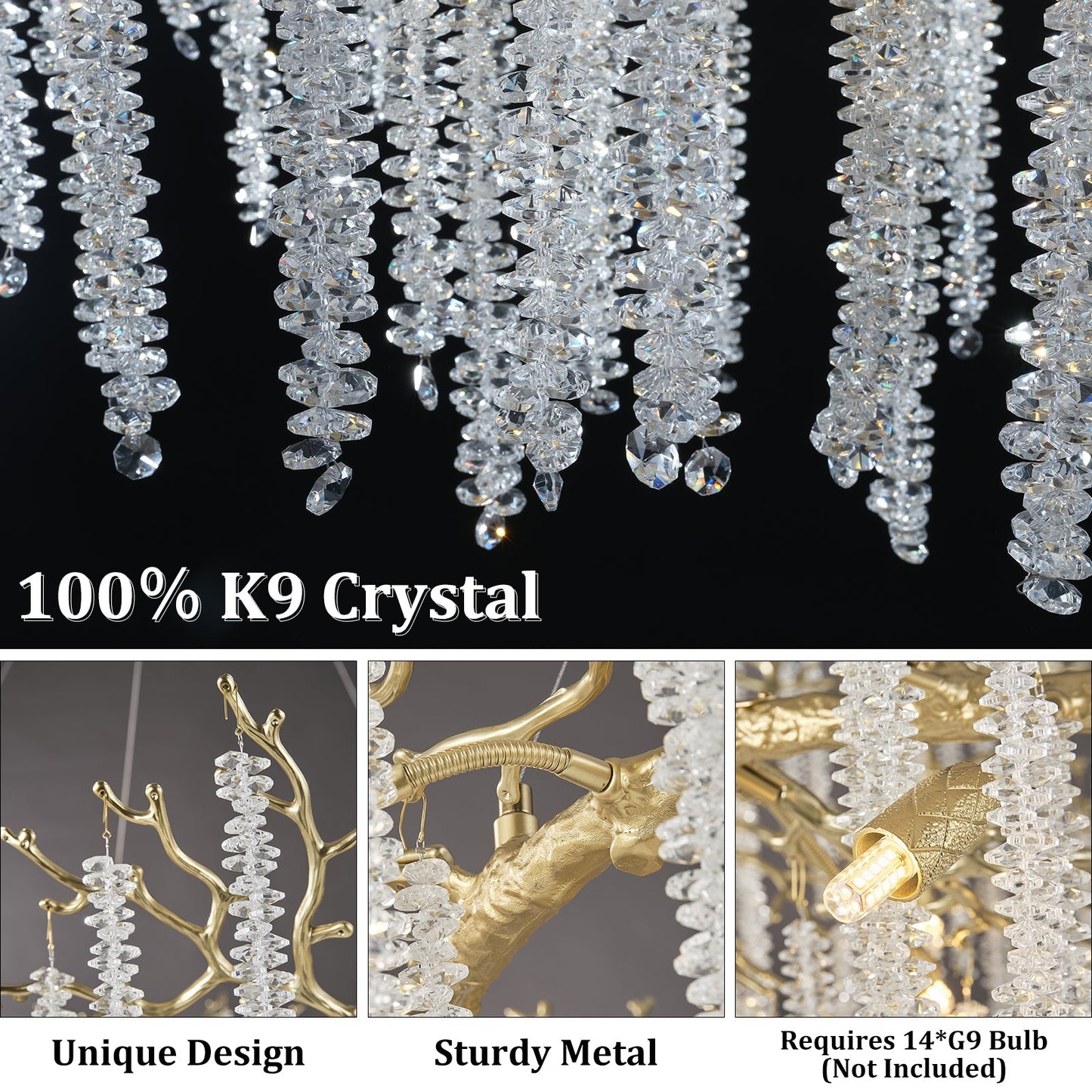 Snow Tree Branch Gold/Silver Chandelier 47''