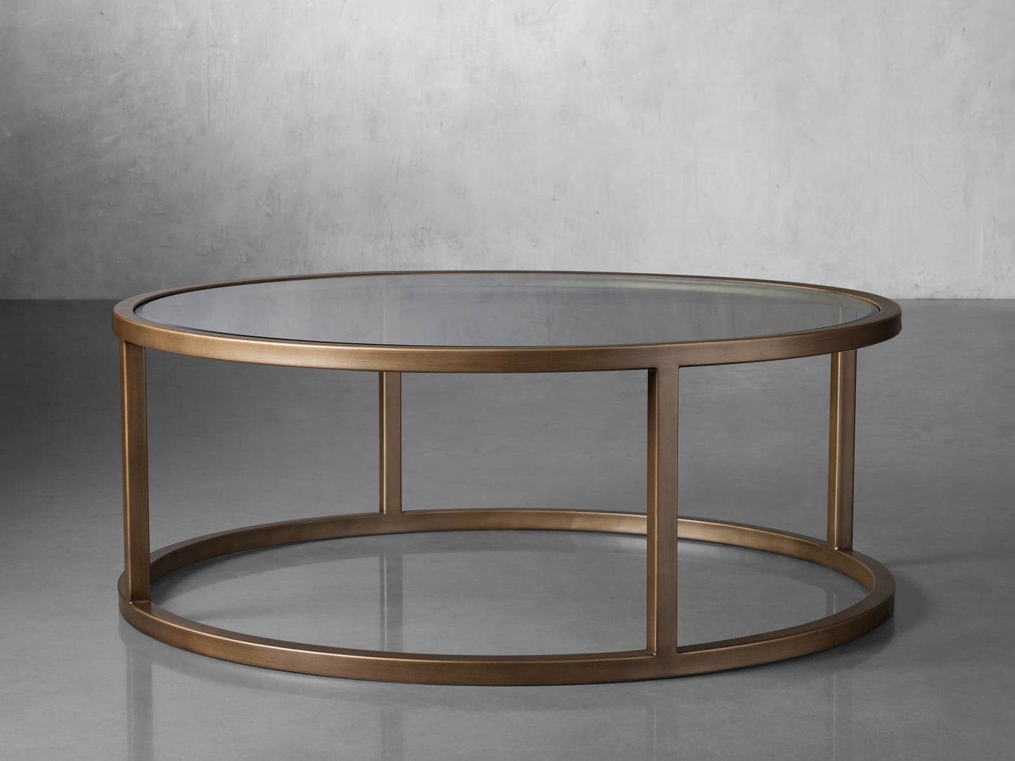 Palmer Glass Round Coffee Table in Antique Brass