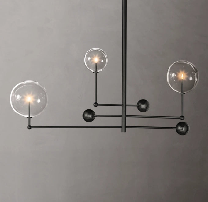 Glass Globe Mobile Three-Arm Chandelier 46"
