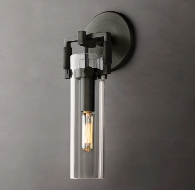 Machinist Glass Cylinder Sconce 9"