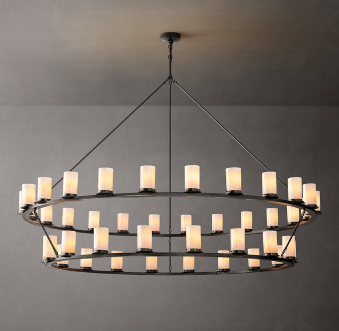 Ondra Round 2-Tier Milk Glass Chandelier 72"