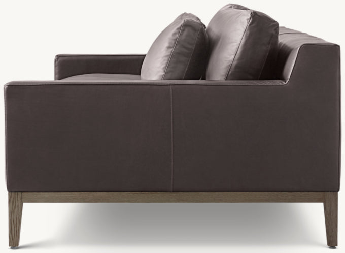 Italia Leather Track Arm Sofa - Oak Base