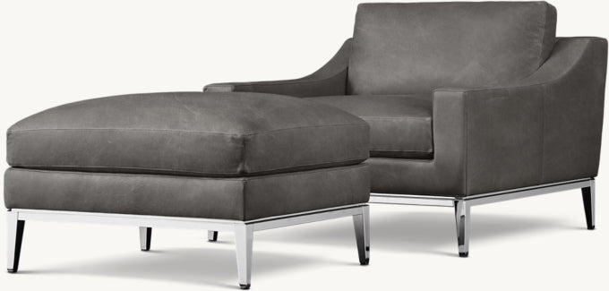 Italia Slope Arm Leather Chair - Metal Base