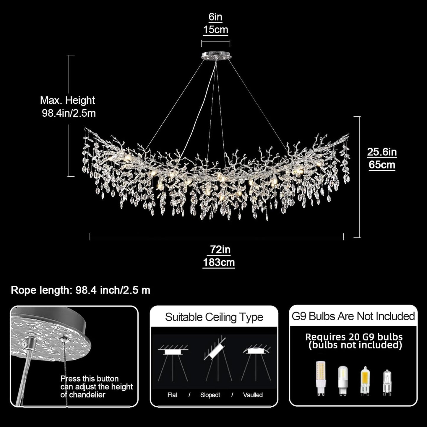 Ice Eye Modern Crystal Tree Branch Linear Chandelier for All Rooms 55" 72"