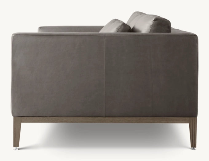 Italia Leather Taper Arm 3-Cushion Sofa - Oak Base