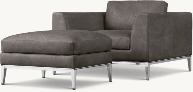 Italia Taper Arm Leather Chair - Metal Base