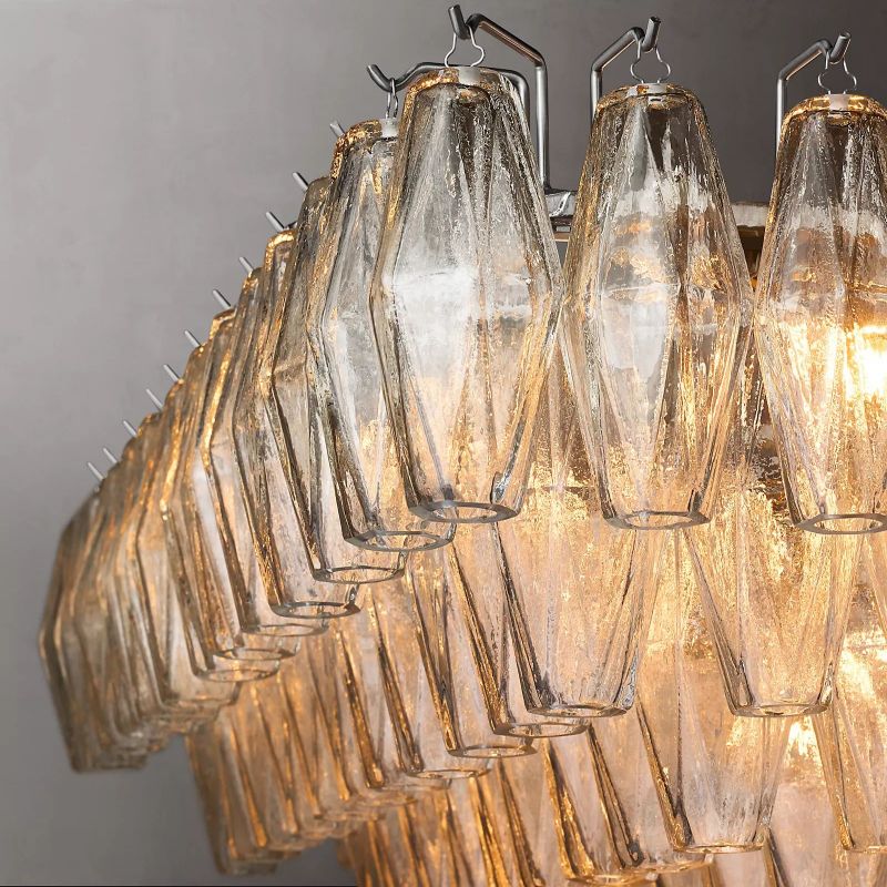 Chiara Clear Glass Tiered Rectangular Chandelier 74" For Living Room