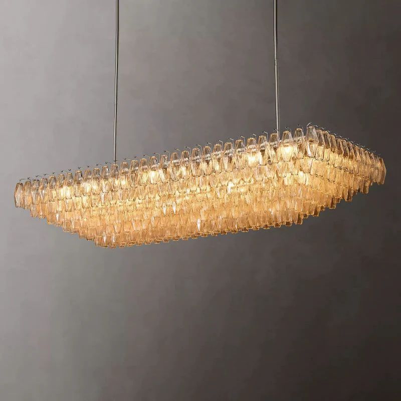 Chiara Clear Glass Tiered Rectangular Chandelier 74" For Living Room