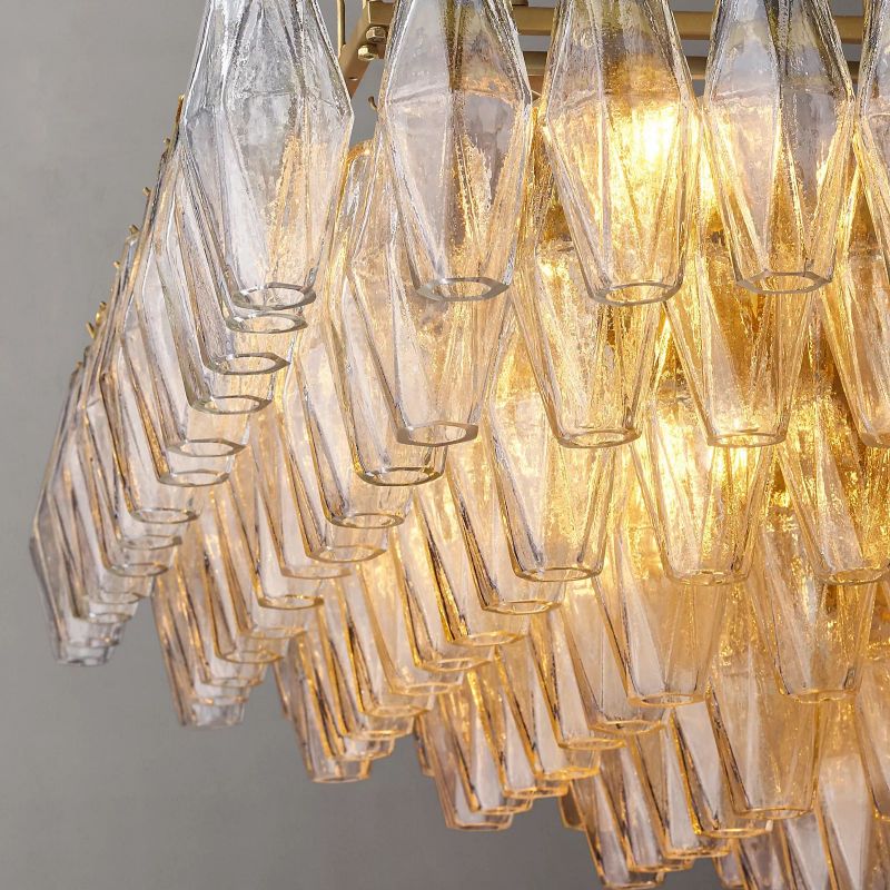 Chiara Clear Glass Tiered Rectangular Chandelier 74" For Living Room