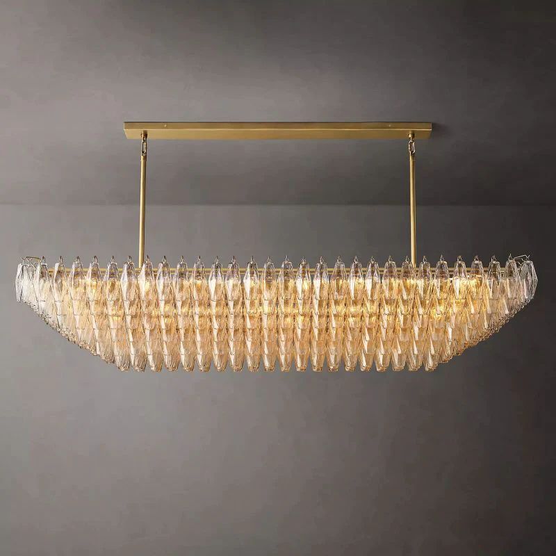Chiara Clear Glass Tiered Rectangular Chandelier 74" For Living Room