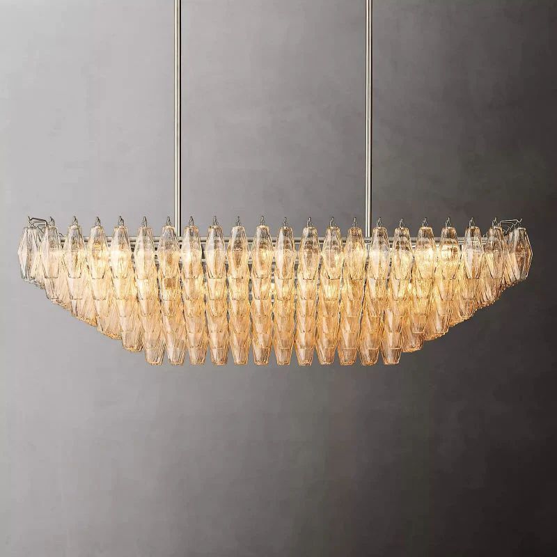 Chiara Clear Glass Tiered Rectangular Chandelier 54" For Living Room