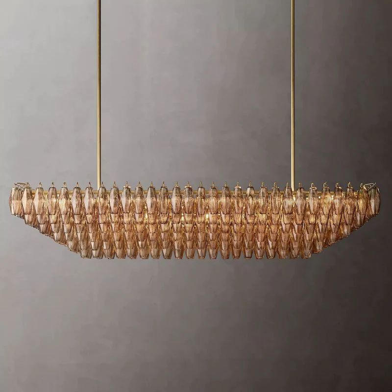 Chiara Smoke Glass Tiered Rectangular Chandelier 74" For Living Room