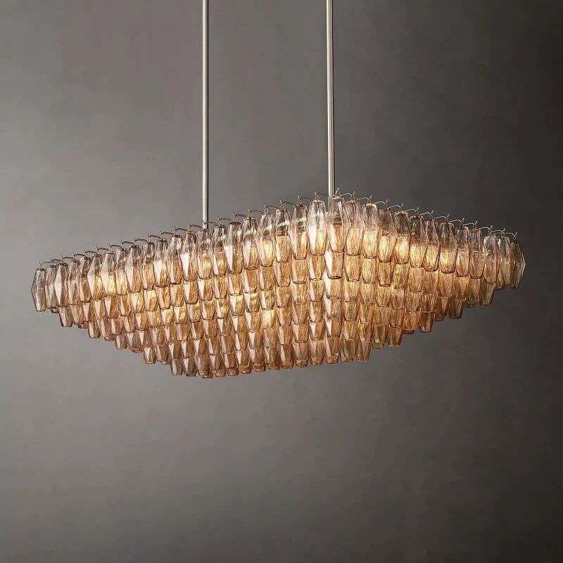 Chiara Smoke Glass Tiered Rectangular Chandelier 54" For Living Room