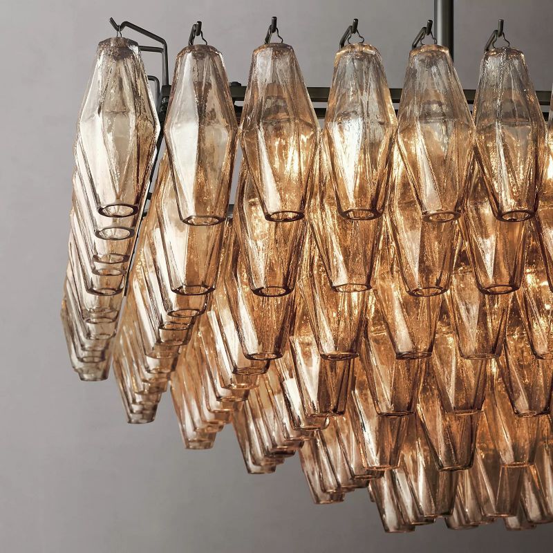 Chiara Smoke Glass Tiered Rectangular Chandelier 54" For Living Room