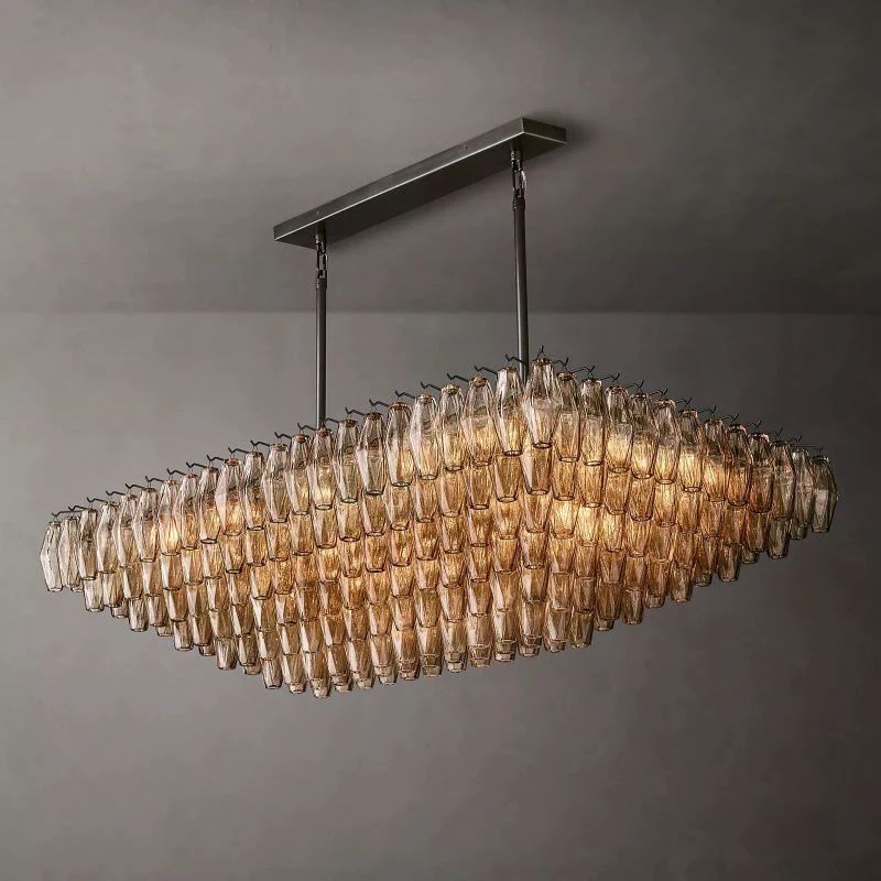 Chiara Smoke Glass Tiered Rectangular Chandelier 54" For Living Room