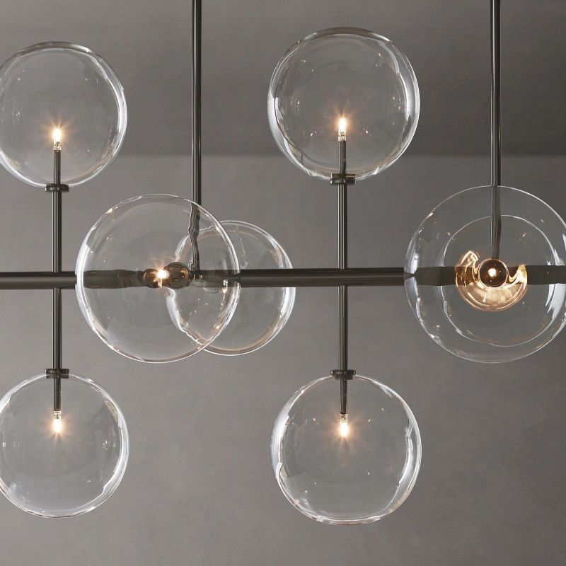 Glass Globe Mobile Linear Living Room Chandelier 58"