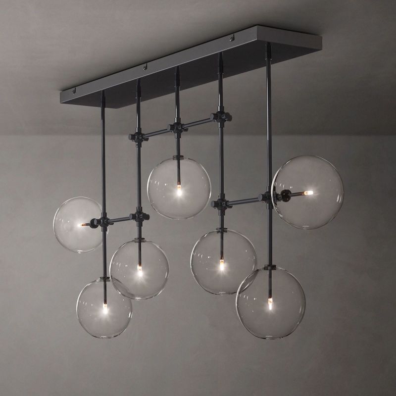 Glass Globe Mobile Linear Living Room Chandelier 60"