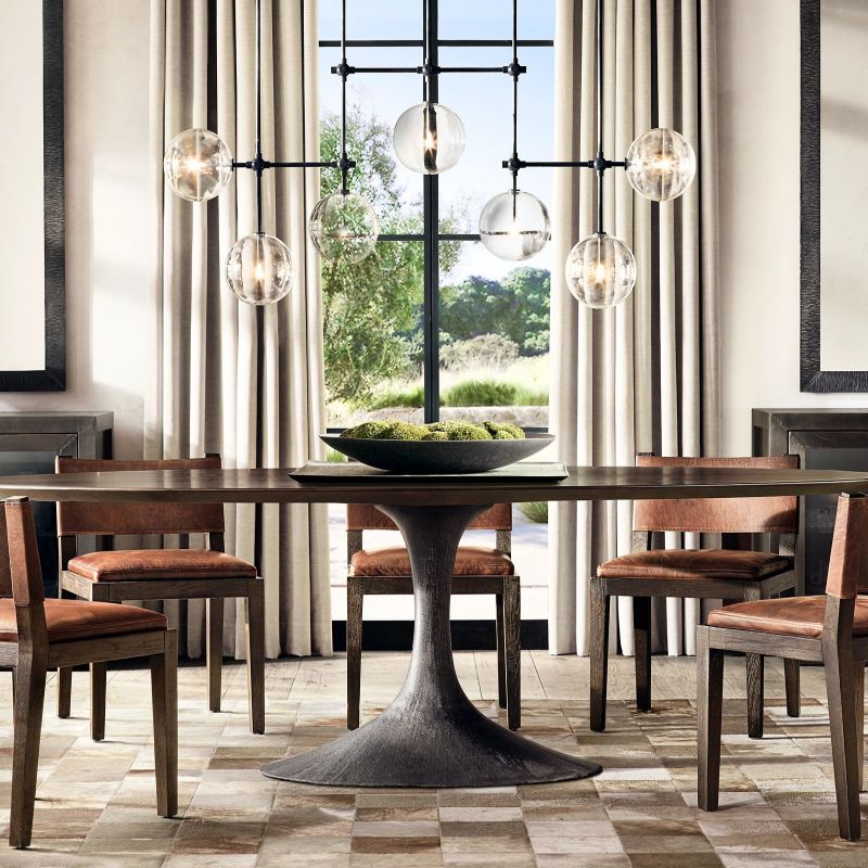 Glass Globe Mobile Linear Living Room Chandelier 60"