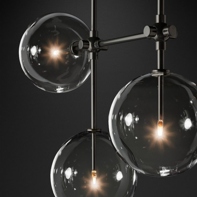 Glass Globe Mobile Linear Living Room Chandelier 60"