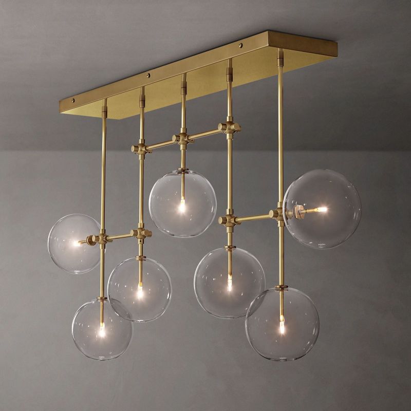 Glass Globe Mobile Linear Living Room Chandelier 60"