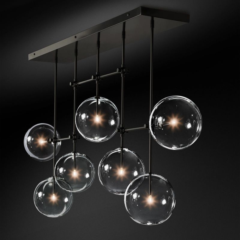 Glass Globe Mobile Linear Living Room Chandelier 60"