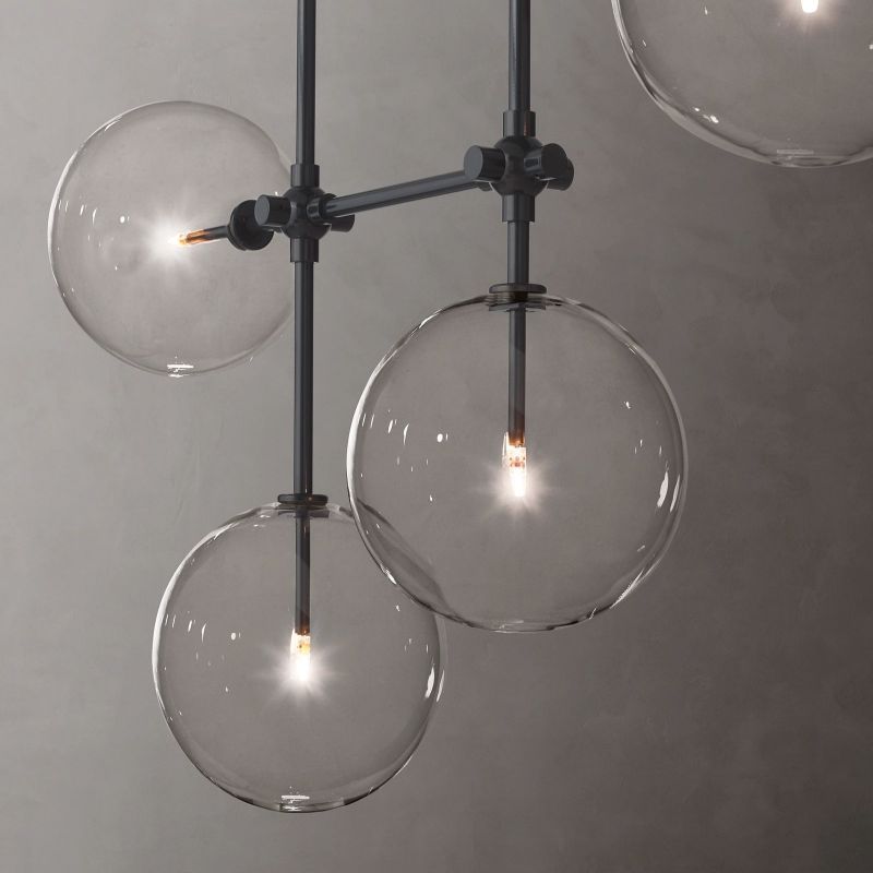 Glass Globe Mobile Linear Living Room Chandelier 60"