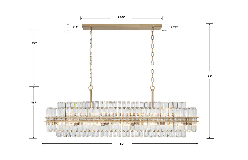 Haky Rectangular Crystal 16 Light Chandelier
