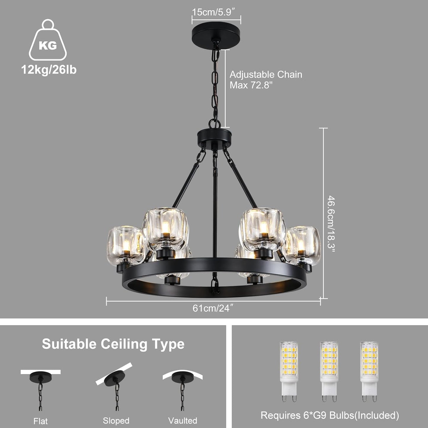 Wagon Wheel Glass Round Chandelier 24" 36" 48" 60"