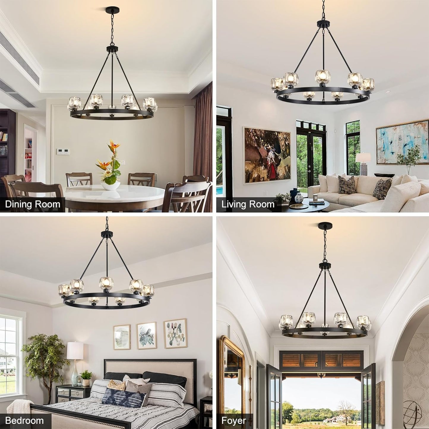 Wagon Wheel Glass Round Chandelier 24" 36" 48" 60"
