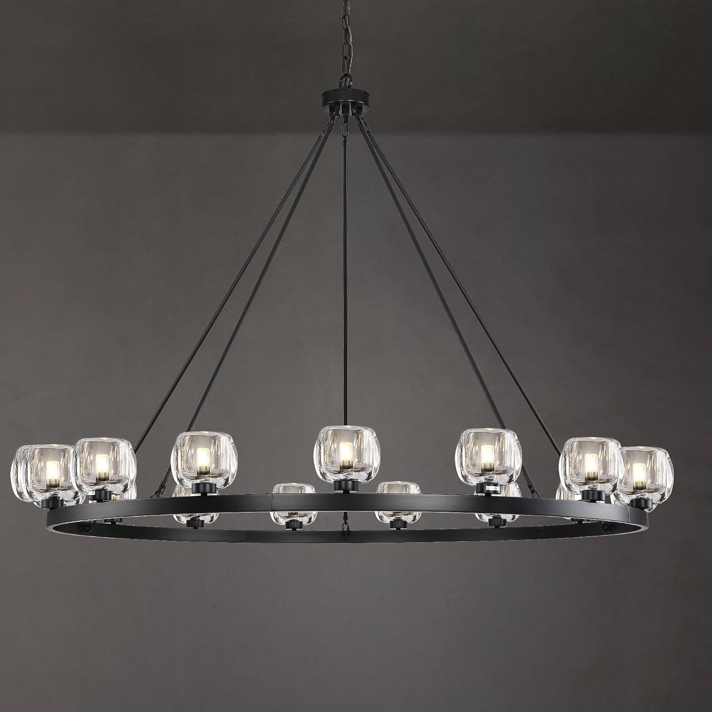 Wagon Wheel Glass Round Chandelier 24" 36" 48" 60"