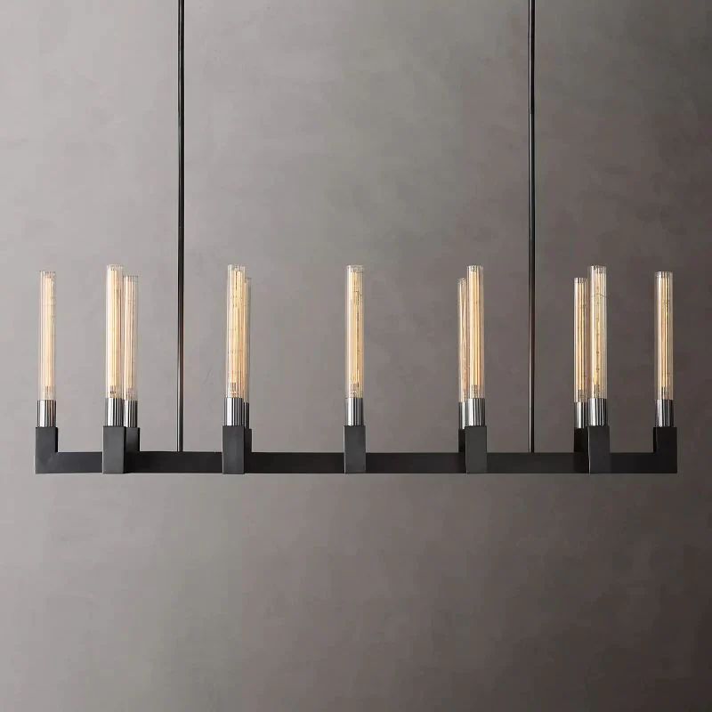 Cannele Glass Linear Dining Room Chandelier 55"
