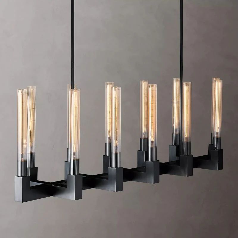 Cannele Glass Linear Dining Room Chandelier 55"