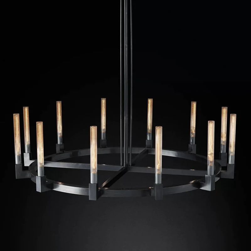 Cannele Glass Round Living Room Chandelier 60"