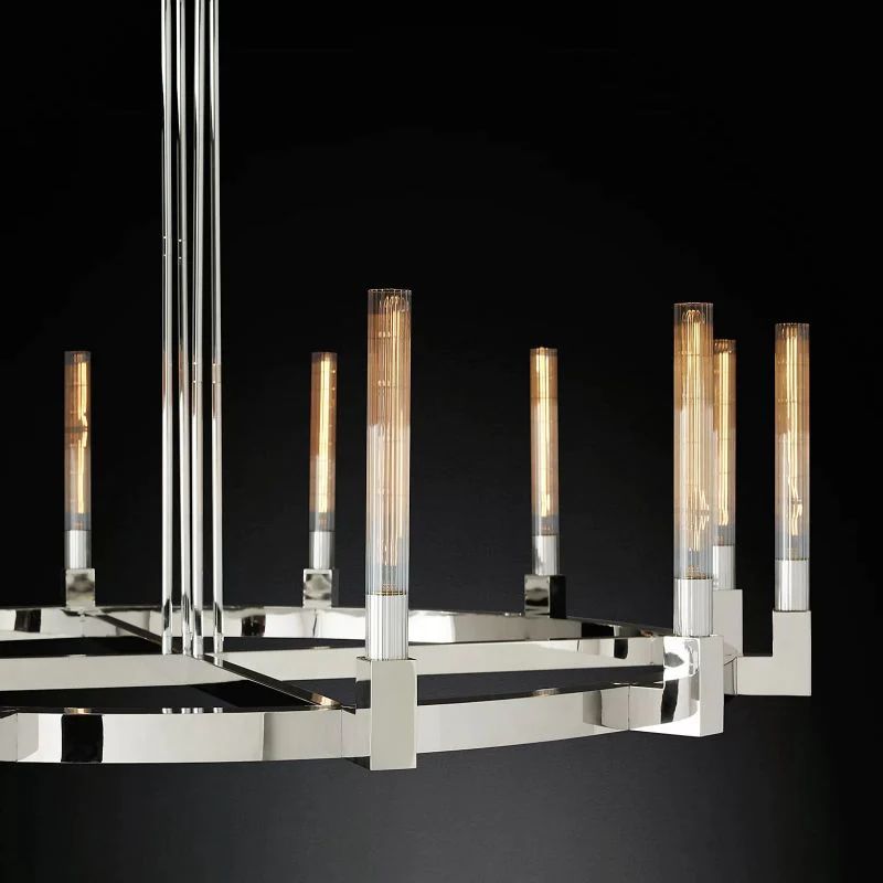 Cannele Glass Round Chandelier 72" For Living Room
