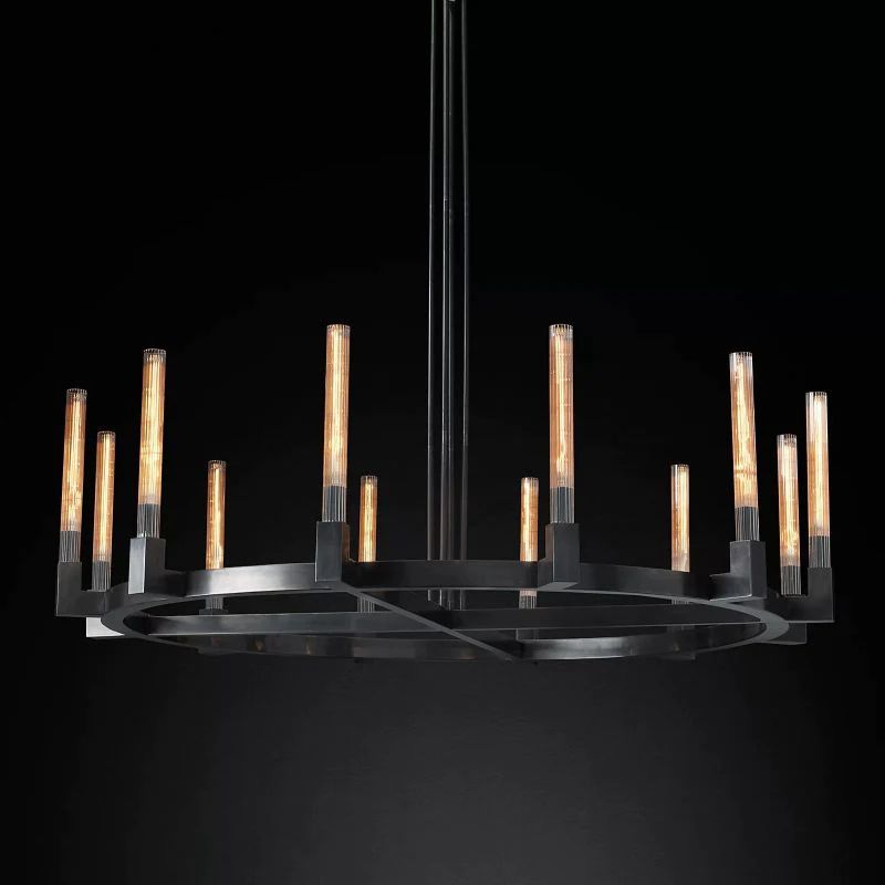 Cannele Glass Round Living Room Chandelier 60"