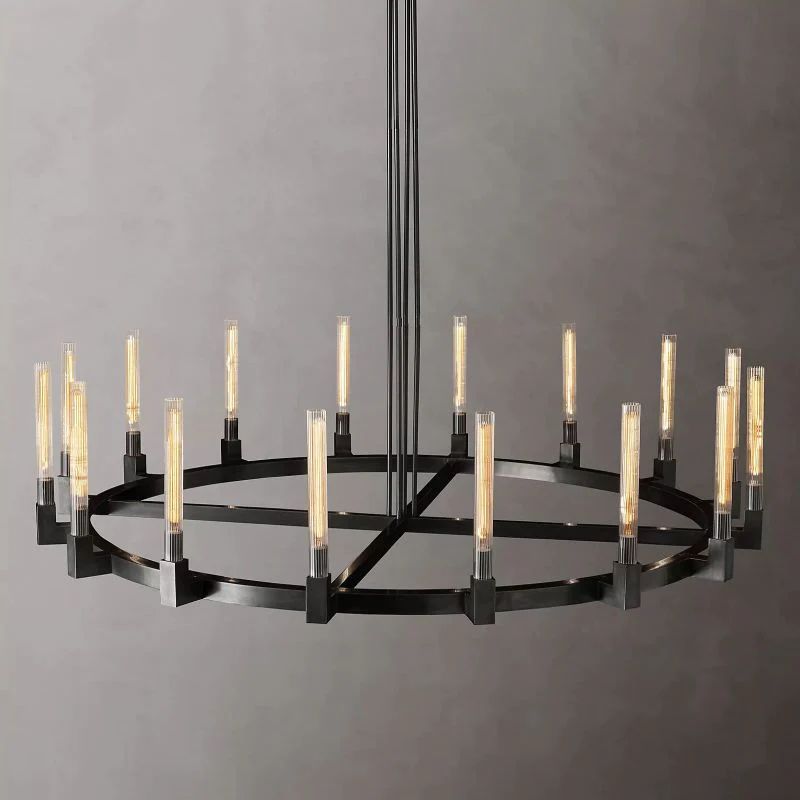 Cannele Glass Round Chandelier 72" For Living Room