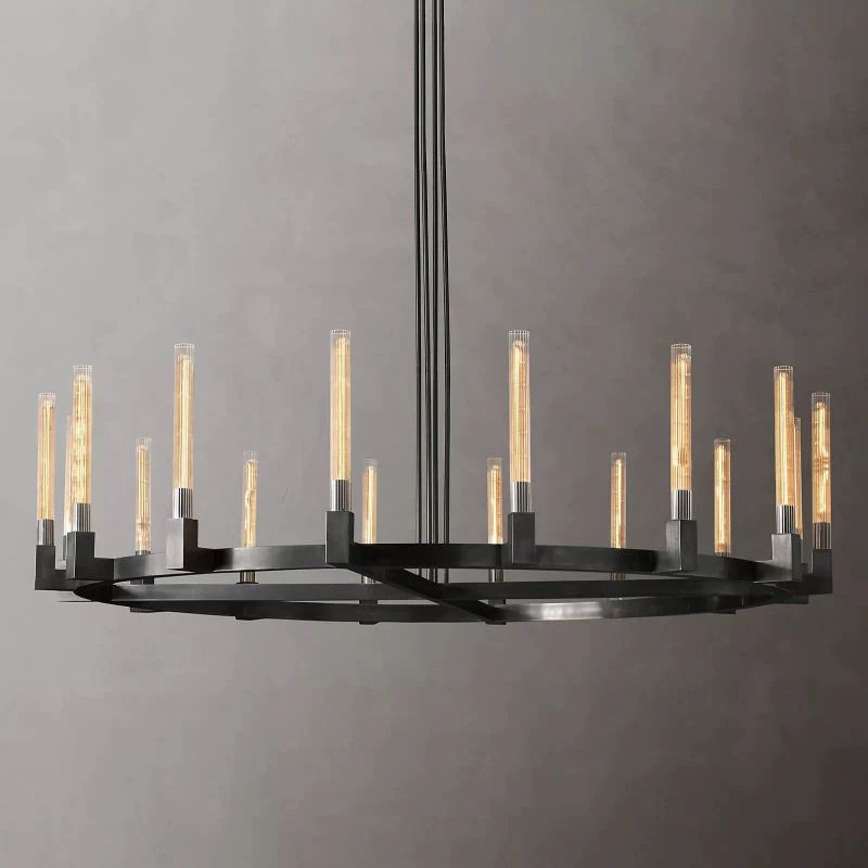 Cannele Glass Round Chandelier 72" For Living Room