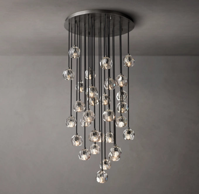 Boule De Cristal Clear Glass Round Cluster Chandelier 30"