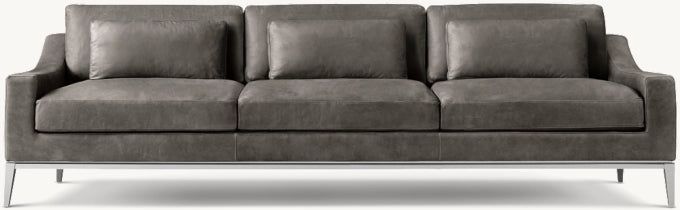 Italia Leather Slope Arm 3-Cushion Sofa - Metal Base