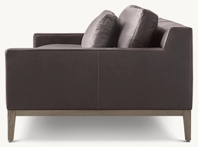 Italia Leather Track Arm 3-Cushion Sofa - Oak Base