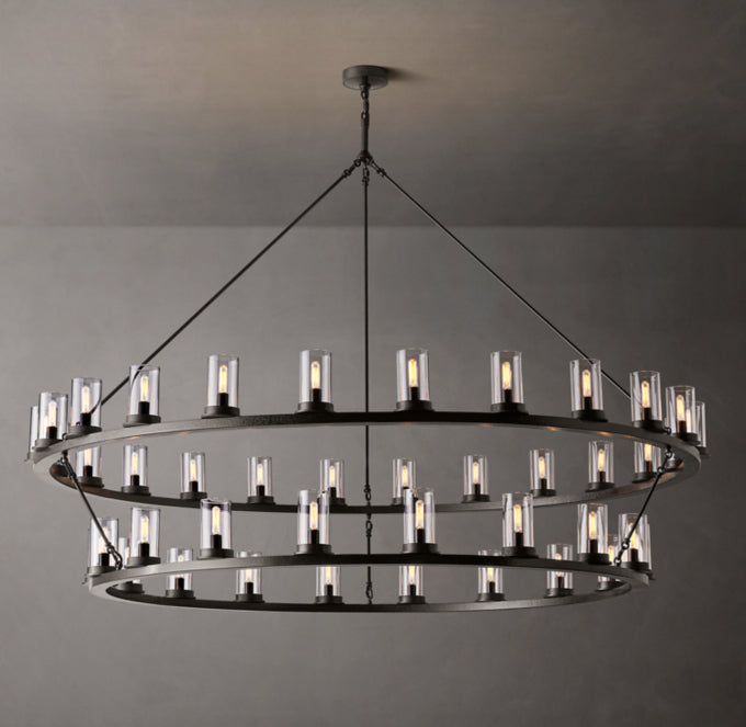 Ondra Round Two-Tier Clear Glass Chandelier 72"