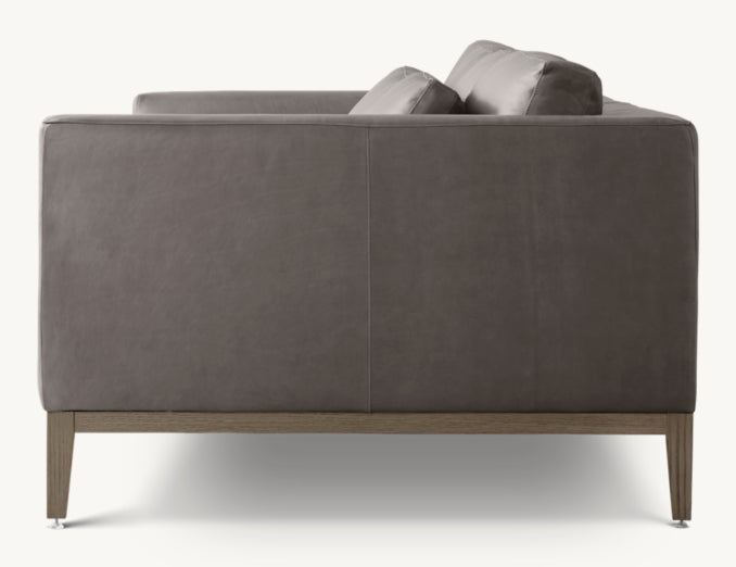 Italia Leather Taper Arm 3-Cushion Sofa - Oak Base