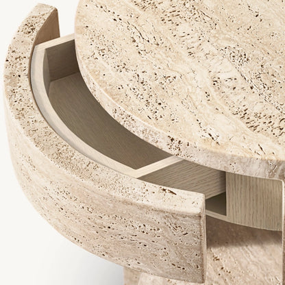 Wyeth Travertine Round Bedside Table