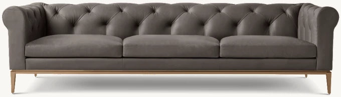 Italia Leather Chesterfield 3-Cushion Sofa - Metal Base
