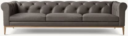 Italia Leather Chesterfield 3-Cushion Sofa - Metal Base