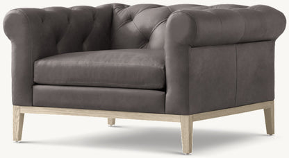 Italia Chesterfield Leather Chair - Oak Base