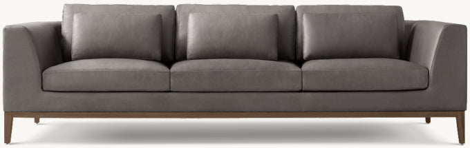 Italia Leather Taper Arm 3-Cushion Sofa - Oak Base